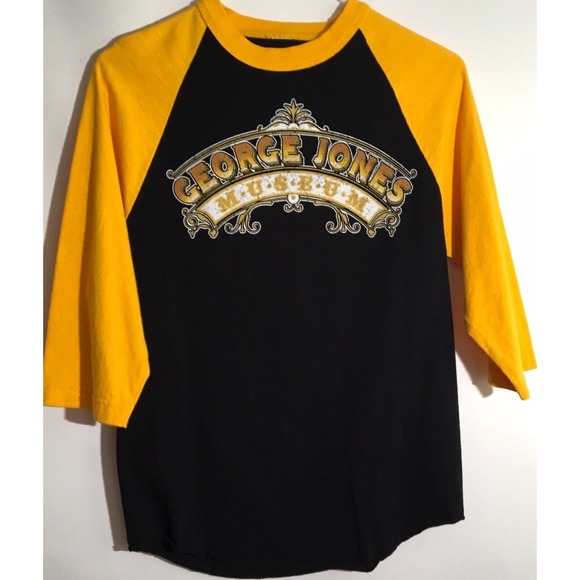 George Jones Museum Vintage Tee Size Small Black & Yellow Raglan Sleeve T-Shirt - Picture 3 of 5